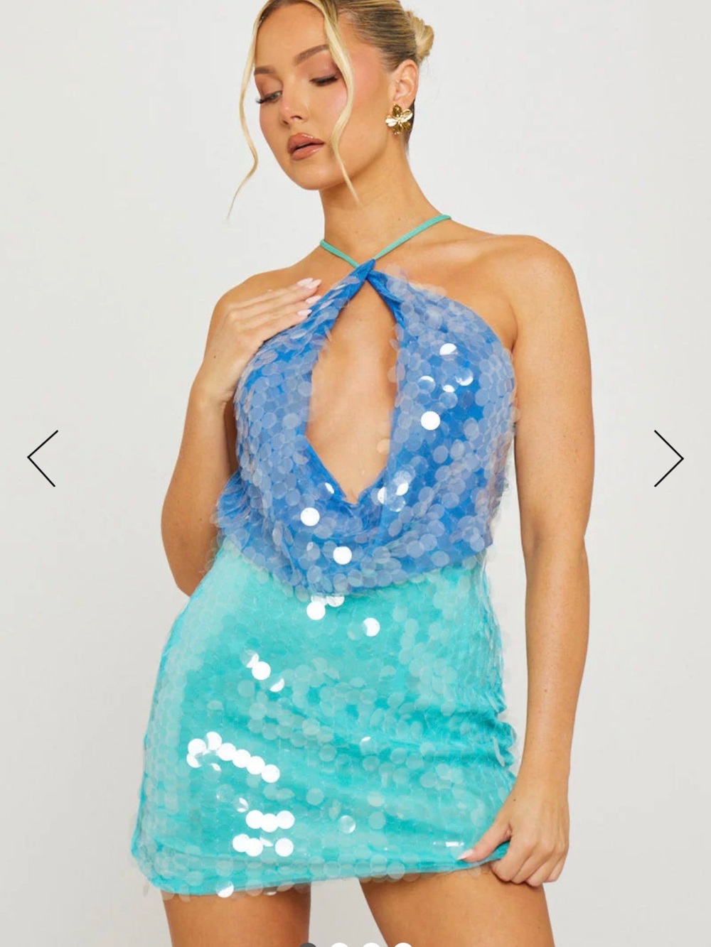 Halter Sequin Mini Dress in Blue & Aqua